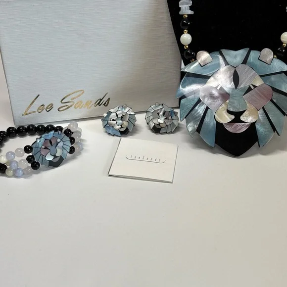 Lee Sands Lion Mosaic Statement Jewelry Set Necklace Bracelet Earrings